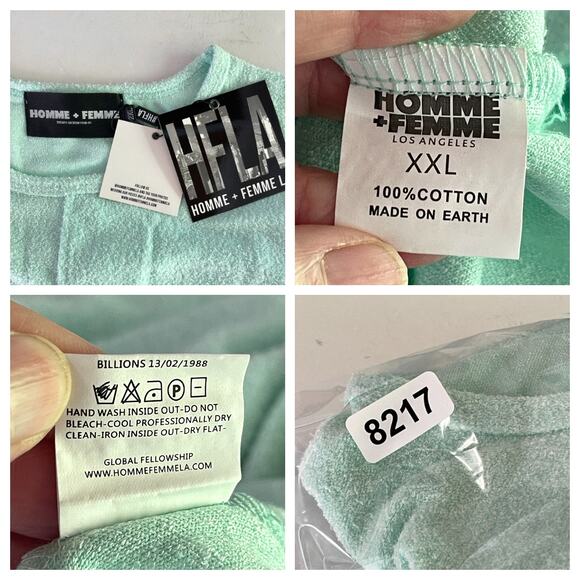 Homme + Femme NEW Mens Triple Layer Cross T-Shirt XXL Zip Side Terry Cloth Green - Picture 14 of 15